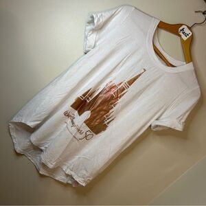Walt Disney World 50 Years White Shirt Rose Gold Metallic Castle Women's M